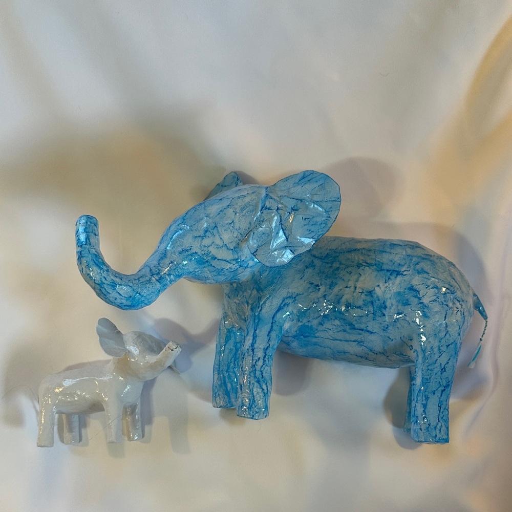 Blue and White Elephant Figurine Set